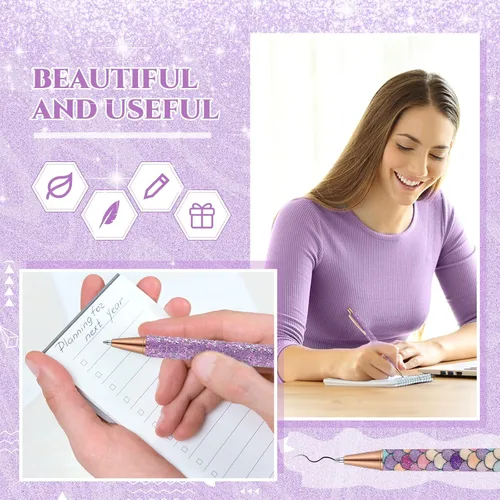 Miniatura 4 de Sherr 7 bolígrafos elegantes para mujer, lindos bolígrafos de purpurina brillantes con 10 recambios de tinta negra, bonitos regalos para niñas