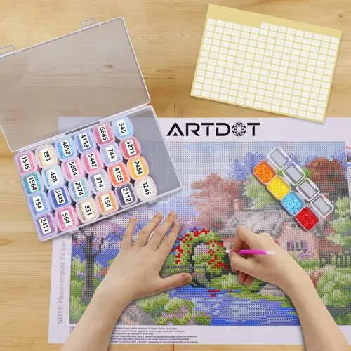 Miniatura 5 de ARTDOT Contenedores de almacenamiento de 56 rejillas para kits de arte de diamante para adultos, 2 paquetes de contenedor portátil de almacenamiento