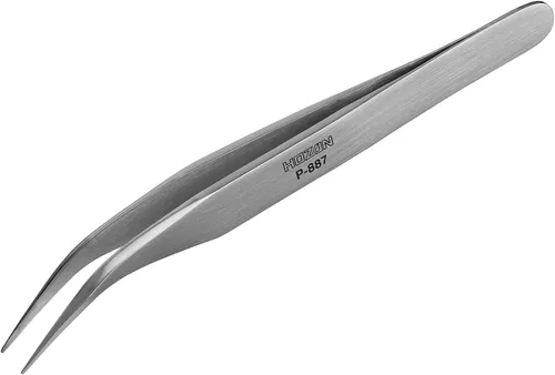 Hozan P-887 Pinzas de punta curva, tipo curvo, material: acero inoxidable, longitud total: 5.1 pulgadas (5.118 in), peso: 0.9 oz (26 g), ancho de