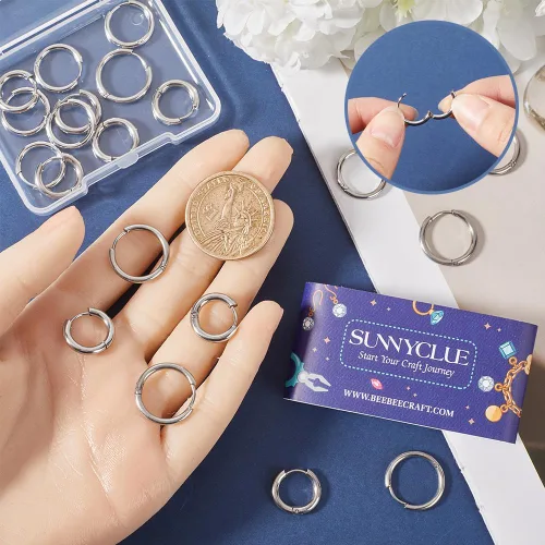 Miniatura 3 de SUNNYCLUE 1 caja, 12 pares de ganchos redondos para aretes franceses, gancho para aretes con cierre de palanca, pequeño y ligero, de acero