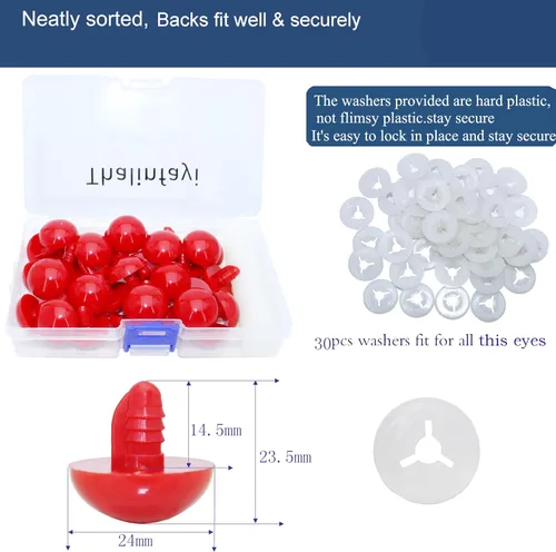 Miniatura 2 de Thalinfayi - 60 ojos de seguridad y arandelas seguras para ganchillo Amigurumi - Ojos de seguridad de plástico grandes de 0.945 in, ojos de Rojo