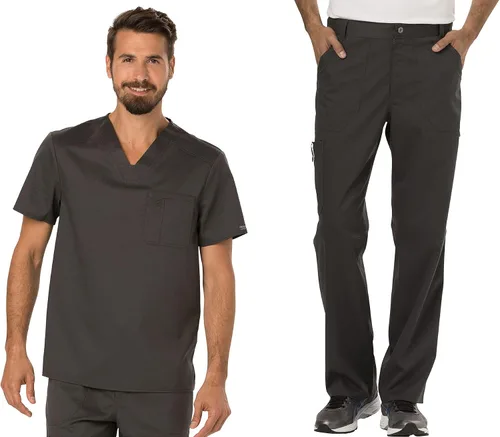 Conjunto de ropa quirúrgica Workwear Revolution WW690 con camiseta con cuello en V y pantalón delantero WW140, color peltre, parte superior