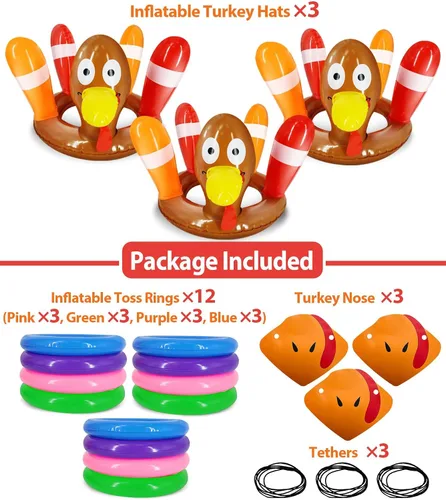 Miniatura 2 de Paquete de 3 juegos de lanzamiento de anillos de Acción de Gracias, juguetes inflables para niños, juegos de lanzamiento de sombrero de pavo