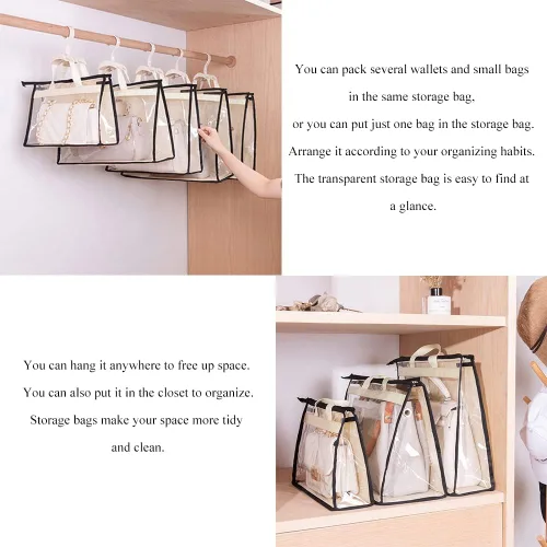 Miniatura 4 de fazhongfa 2 bolsas para el polvo para bolsas, organizador de almacenamiento de bolsos transparentes, no tejidas, bolsa colgante con cremallera y asa