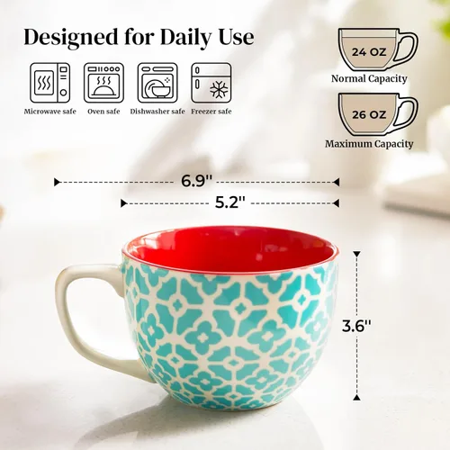 Miniatura 2 de DOWAN Mosaian - Juego de 4 tazas de café grandes de 24 onzas, tazas de sopa con asas, tazas de cerámica para sopa/café/cereal/latte, regalos