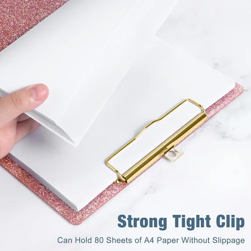 Miniatura 3 de Piasoenc Portapapeles de Acrílico, Tablero con Clip de Purpurina Elegante con Clip Dorado de Perfil Bajo, Diseñado para Uso en Aula, Escuela y Rosa