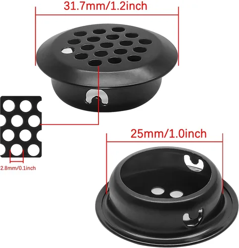 Miniatura 2 de Piutouyar 20 rejillas de ventilación redondas de 0.984 in/1 pulgada, rejillas de ventilación circulares de acero inoxidable para cocina, baño, Negro