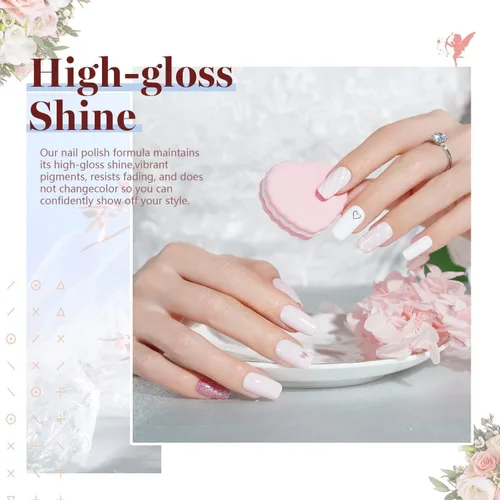 Miniatura 4 de Beetles - Juego de esmaltes de uñas de gel para boda, 6 colores, color nude, rosa, malva, blanco, con brillantina, para remojar con luz UV LED, arte