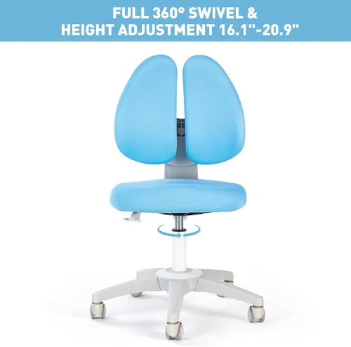 Miniatura 9 de Silla de escritorio para niños, altura y profundidad del asiento, silla de estudio ajustable con giro de 360°, ruedas de freno para sentarse