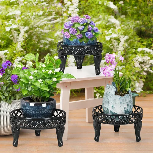 Miniatura 5 de Soporte de metal para plantas para interiores y exteriores, paquete de 2 soportes de hierro resistentes para interiores y exteriores, soporte
