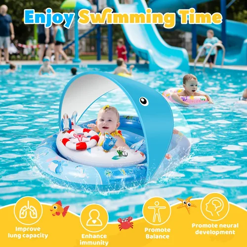 Miniatura 7 de Flotador de piscina para bebé con toldo de protección solar UPF50+, flotador de natación inflable para bebés de 6 a 36 meses