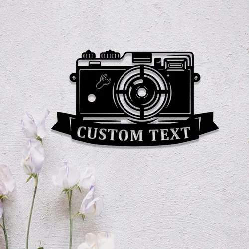 Letrero de fotografía personalizado, decoración de estudio fotográfico, cámara personalizada, arte de pared de metal, fotógrafo, regalo