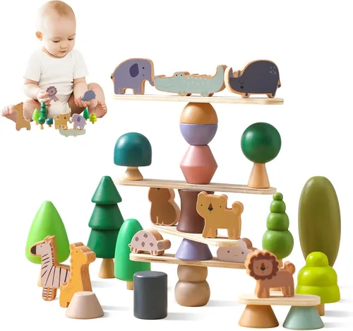 Miniatura 7 de WOODEN TEETHER Juguete de árbol de madera, paquete de 15 juguetes sensoriales de bosque de madera para niños y niñas, juguetes educativos Montessori