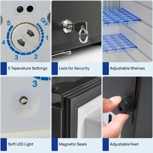 Miniatura 4 de Smad Mini refrigerador con cerradura y llave de 1.0 pies cúbicos, refrigerador compacto de 12 V/110 V, con bloqueo de refrigerador pequeño