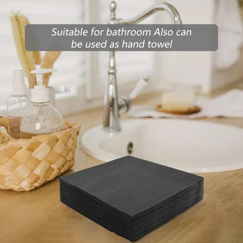 Miniatura 6 de 300 unidades de servilletas de papel desechables para bebidas, servilletas negras desechables de 10" x 10", servilletas de cóctel de 2 capas