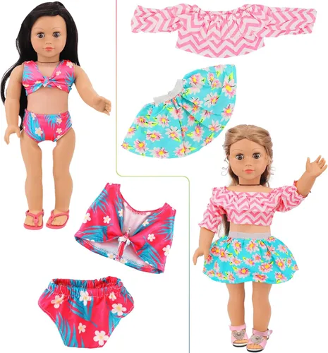 Miniatura 6 de Ecore Fun 10 Sets Ropa de Muñeca Americana de 18 Pulgadas - 18 piezas de Ropa de Muñeca, Trajes de Muñeca, Vestidos, Trajes de Baño, Monos, Mallas