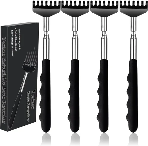 Miniatura 8 de Yexixsr Paquete de 3 rascadores de espalda extensibles de metal para hombres, mujeres y adultos, masajeador telescópico de espalda con asas de goma
