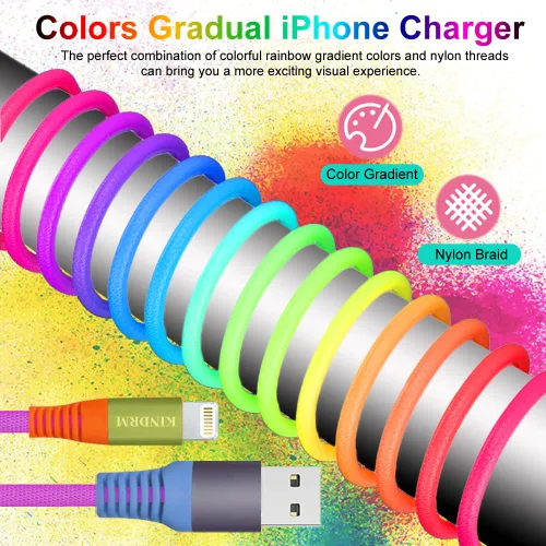 Miniatura 6 de Cable de carga para iPhone, [certificado MFi de Apple] 3 pies colorido gradual USB A a Lightning cable de carga rápida de nailon trenzado