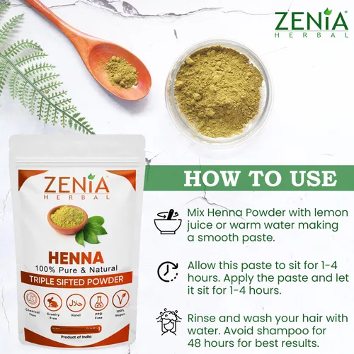 Miniatura 5 de Zenia Henna en polvo 100% puro y natural (Lawsonia Inermis) 3.5 onzas Color de cabello rojo naranja Triple tamizado Fresco de rajastán Sin