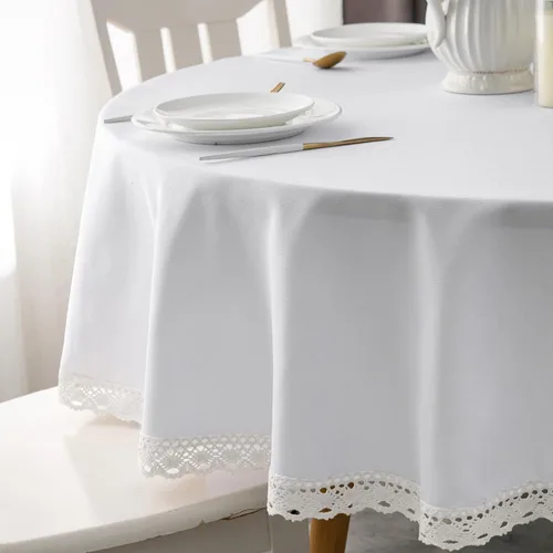 Miniatura 29 de EHouseHome Mantel de lino sintético con ribete de encaje, impermeable, a prueba de derrames, resistente a las manchas, sin arrugas, a prueba