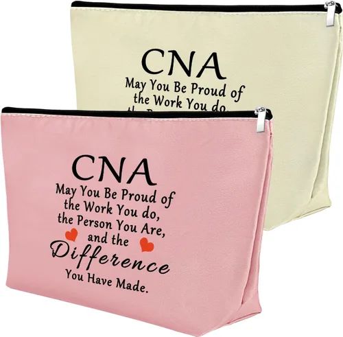 Miniatura 13 de Mxrymvu Regalos de la semana de CNA Bolsas de maquillaje Regalos de agradecimiento CNA, 2 piezas beige.
