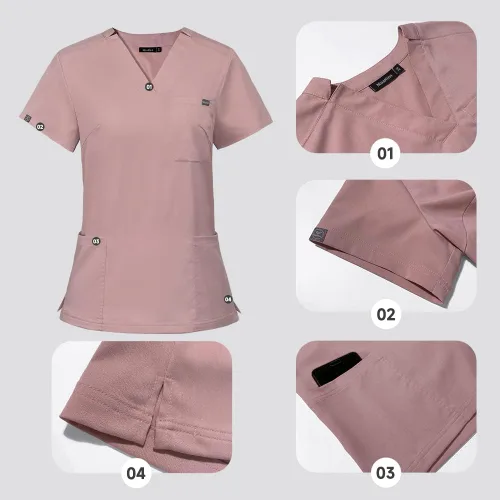 Miniatura 3 de niaahinn Conjunto de uniforme médico unisex con cuello en V y pantalones con múltiples bolsillos