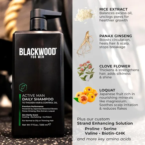 Miniatura 4 de BLACKWOOD FOR MEN Active Man Daily Shampoo - Champú espesante y aclarante para cabello o cuero cabelludo normal a graso - Combate la pérdida