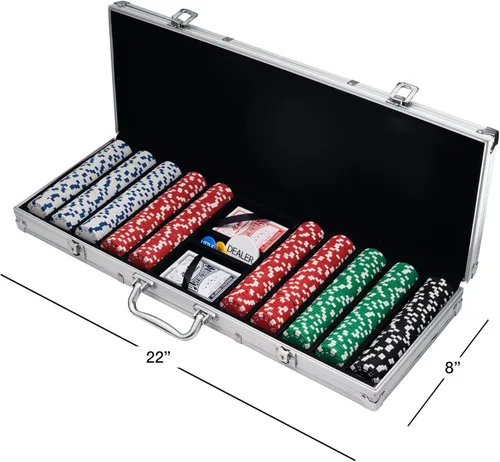 Miniatura 2 de Juego de fichas de póquer para Texas Holdem, Blackjack, juego con estuche de transporte, tarjetas, botones y 500 fichas de casino estilo dados