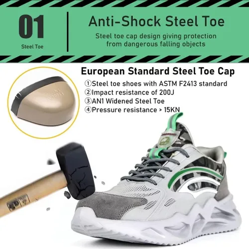 Miniatura 2 de Jormungand Zapatos de punta de acero para hombre, ligeros, indestructibles, a prueba de pinchazos, cómodos zapatos de seguridad para uso industrial