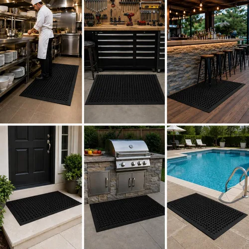 Miniatura 5 de UNIMAT -Drenaje de goma antifatiga para exteriores con respaldo antideslizante Alfombrilla resistente para uso industrial de restaurantes-Alfombra