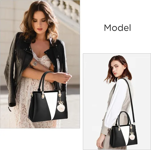 Miniatura 7 de Bolsos de mano con costuras grandes para mujer, bolso cruzado para mujer, asa superior, juego de 2 bolsos para mujer