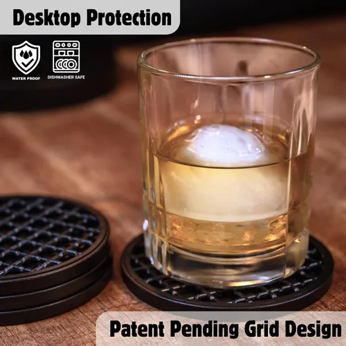 Miniatura 5 de Posavasos con soporte, 4 unidades, posavasos para bebidas calientes o frías, duradero, antideslizante, antiadherente, negro (negro)