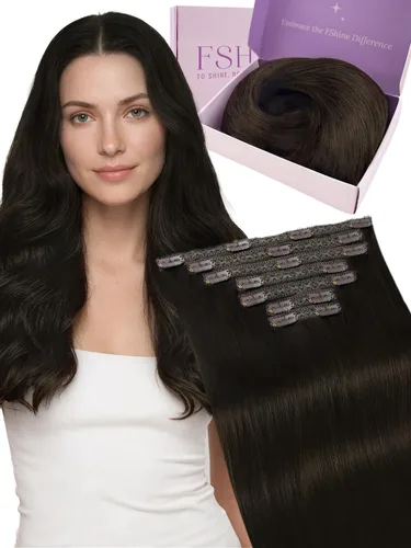Miniatura 61 de Fshine Extensiones de cabello con broches, 22 pulgadas, 7 unidades, color marrón oscuro, doble trama, extensiones de cabello humano real con clip