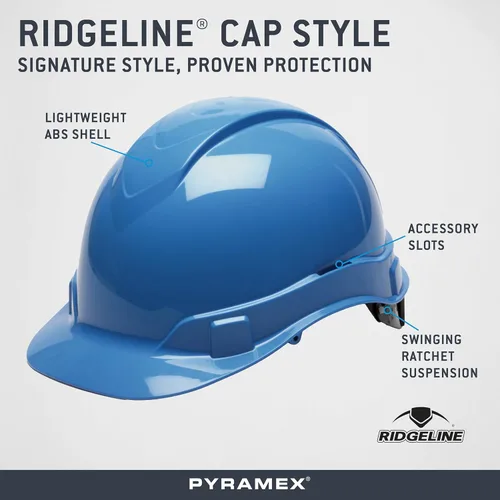 Miniatura 8 de Pyramex Ridgeline Cap Style 4 Point Ratchet Hard Hat Azul claro