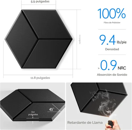 Miniatura 4 de Paquete de 12 paneles acústicos autoadhesivos de 12 x 10 x 0.4 pulgadas, paneles de espuma a prueba de sonido para paredes con alta densidad, diseño