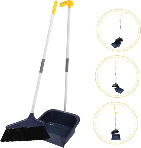 Miniatura 3 de Lurrose Juego de escoba y recogedor con recogedor, escoba mejorada, escoba de mango largo, escoba de pie para limpieza del piso del hogar, cocina