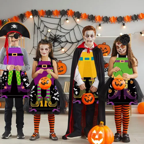 Miniatura 6 de YLOLUL Delantal de cocina de Halloween, delantales de cocina de bruja, decoración de fiesta de Halloween, delantales de cocina para niños