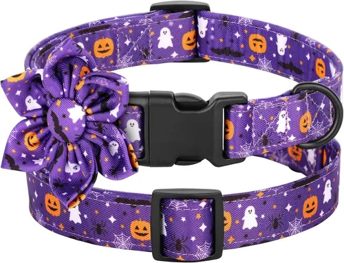 Miniatura 5 de Collar de perro de Navidad lindo de Beirui para hembra con flor, collares de Navidad para perritas con patrones navideños, collar suave rojo