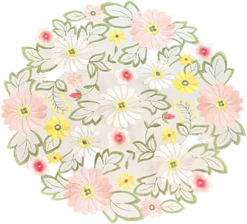 LeLehome Juego de 4 manteles individuales redondos bordados con margaritas de primavera, 15 pulgadas, decoración de mesa para el hogar, cocina,
