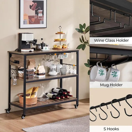 Miniatura 4 de Yaheetech Carrito de isla de cocina con toma de corriente, carritos de cocina con ruedas con almacenamiento, soporte de microondas de 3 niveles