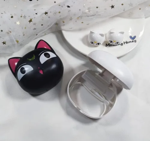 Miniatura 7 de Paquete de 2 fundas para lentes de contacto de anime lindo gato estuche de viaje portátil para lentes de contacto kit con solución limpiadora
