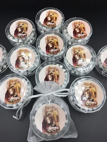12pcs - Primera Comunión Favores Niño Rosarios Cruz Perfumada Comunión Blanca Favores Rosario Con Bolsas de Organza