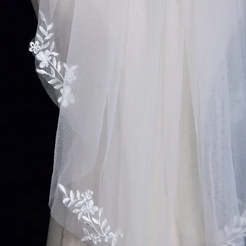 Miniatura 5 de HONGMEI Velo de novia con peine hojas de flores de una sola capa velo corto adornado Marfil claro corto