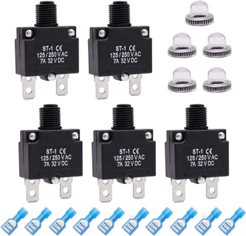 Miniatura 9 de mxuteuk 5 interruptores automáticos de 3 amperios con botón de reinicio manual de 125/250 V CA 32 V CC, interruptor protector de sobrecarga