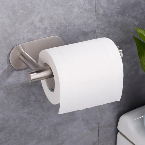 Miniatura 9 de Soporte para papel higiénico autoadhesivo, sin taladrar para baño, baño, baño, soporte de pared, acero inoxidable (paquete de 2, níquel cepillado)