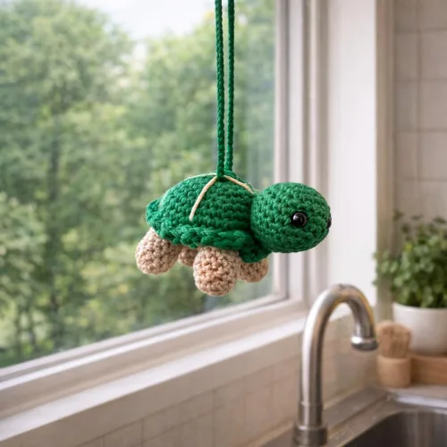 Miniatura 5 de Adorno colgante hecho a mano de tortuga de ganchillo, bonito dije para espejo retrovisor de automóvil, accesorio de mochila, decoración de guardería