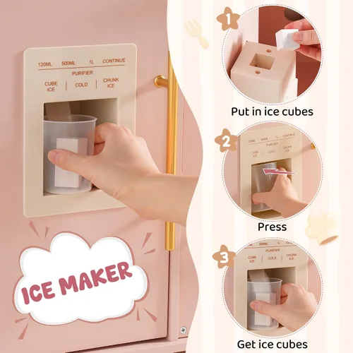 Miniatura 4 de ROBUD Play Kitchen, Juego de Cocina de Juguete Grande Rosa con Cafetera y Tostadora de Juguete para Niños Pequeños de 3+ Años, Cocina de Madera