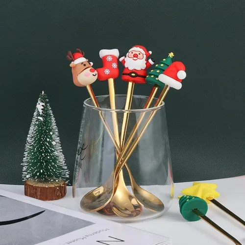 Miniatura 2 de Cuchara de Navidad de acero inoxidable para árbol de Navidad, cuchara de té para el hogar, cuchara de café de Navidad, tenedores de cena, cuchara