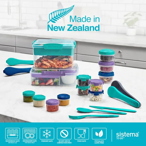 Miniatura 8 de Sistema TO GO Bento Box Create - Loncheras escolares de 1.48 L con compartimentos y recipiente para snacks sin BPA, 2 unidades, color verde menta