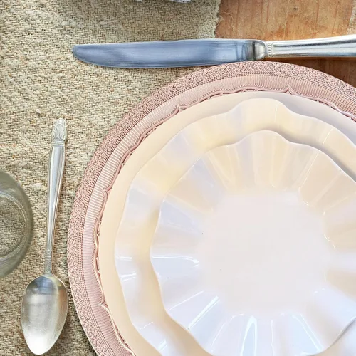 Miniatura 6 de Platos de carga de 13" de aluminio rosa, juego de 6 platos elegantes con relieve de encaje, platos de servidor redondos para plato de cena, juego